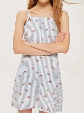 Topshop Floral Stripe Mini Dress - Size 8